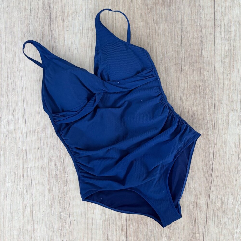 Sea Level One Piece Swimsuit Womens 12 Blue Twist Front Tummy Control Shelf Bra